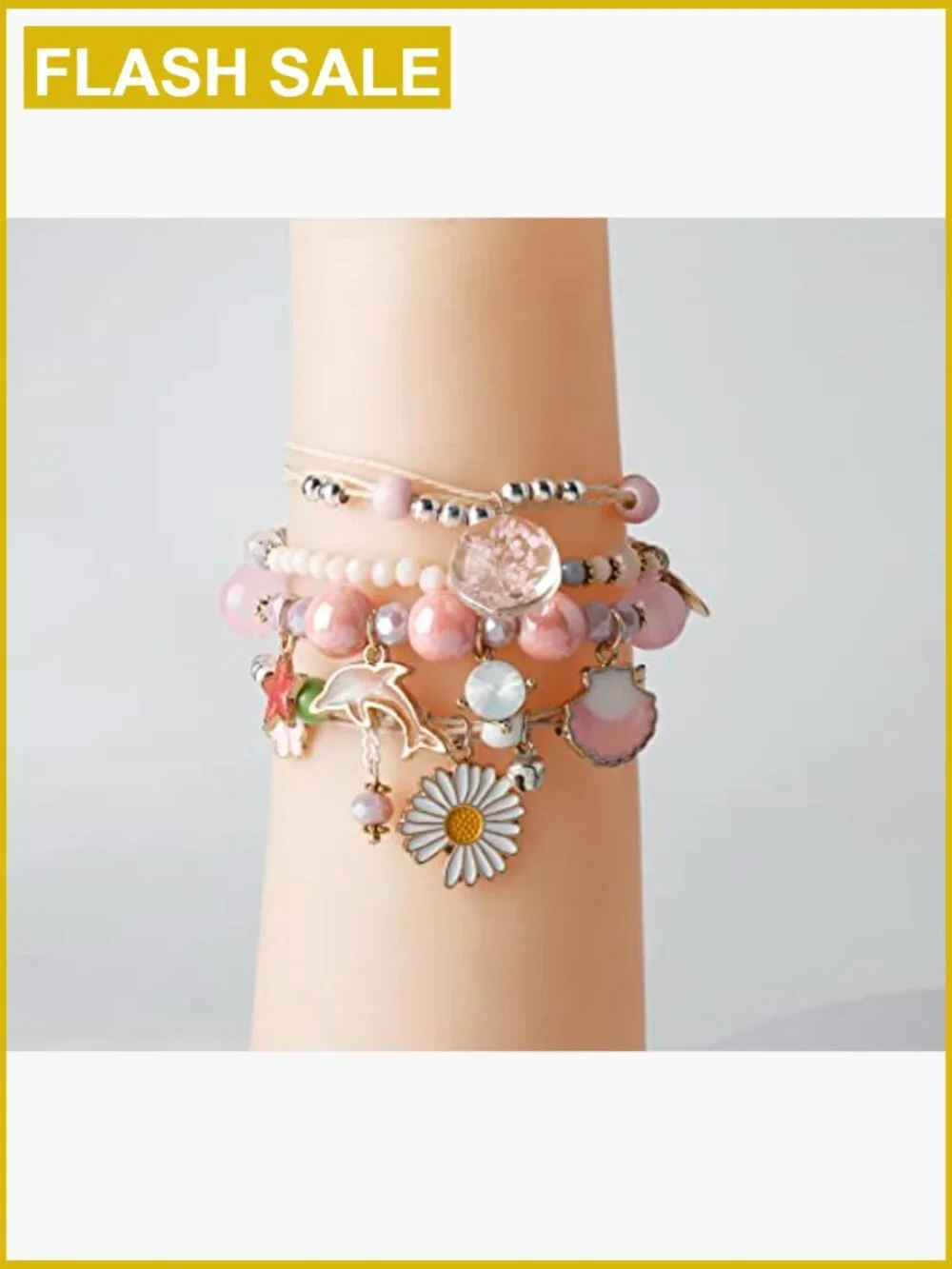 Beaded Charm Bracelet Set for Teen Girls - 4 Pack Stretch